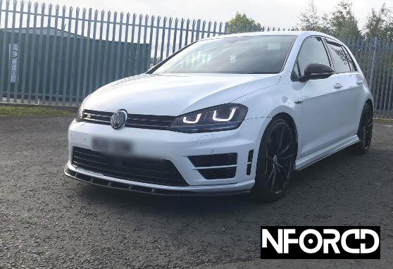 Volkswagen VW Golf R Mk7/Mk7.5 Front Bumper Lip Spoiler Splitter + Side Skirt/Rocker Extensions Gloss Black ABS Aero Body Kit (2012-2020)