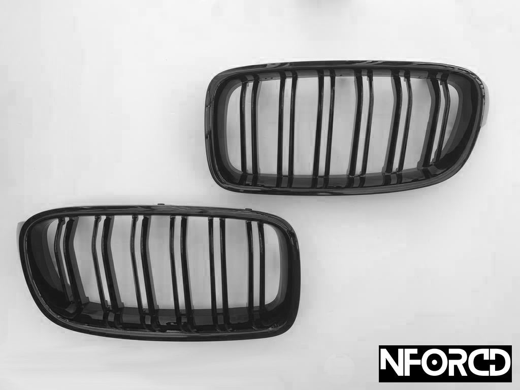 Black Double/Twin Slat Kidney Grilles (Grills) for BMW 3 Series F30 2012–2018 Pre‑Facelift & LCI | Shadowline Chrome Delete Blackout Front Grill Set | M Sport / M Performance Style Replacement