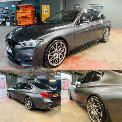 BMW 3 Series F30 2012-2018 Saloon Front Lip Splitter Spoiler & Side Skirts Kit - Gloss Black ABS Chin Spoiler, Lower Bumper Valance/Air Dam + Sill/Rocker Extensions, Side Blades - UK Made Aero Body Kit