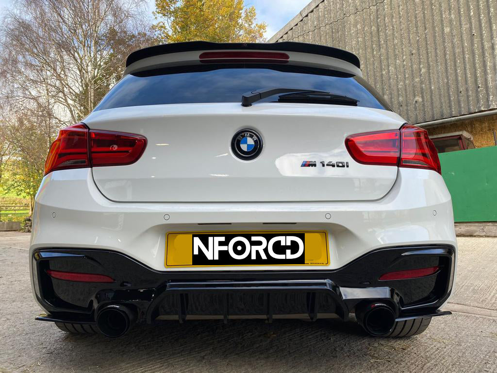 BMW 1 Series F20 LCI Rear Diffuser for M140i M135i – Gloss Black Twin Exit Dual Exhaust Valance Rear Bumper Lower Spoiler OEM Style ABS Clip-On Insert (Facelift 2015-2019) UK Stock