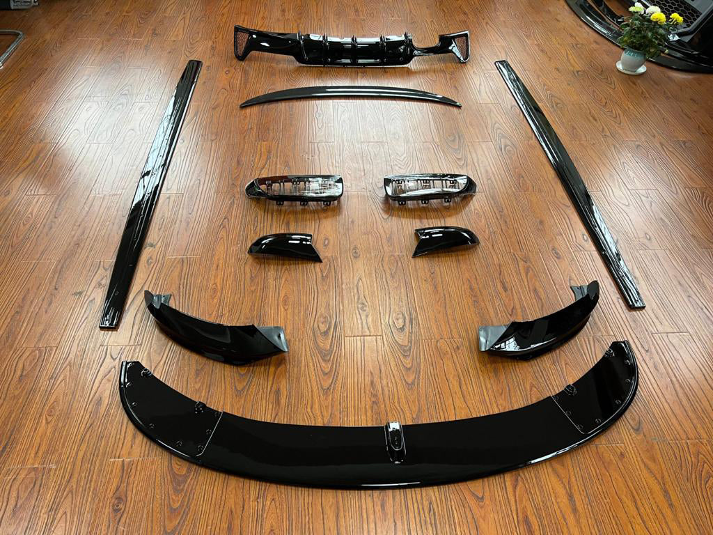 BMW 4 Series F32 Coupe 2012-2019 Gloss Black Front Bumper Lip/Splitter Spoiler + Side Skirt/Sill Extensions | Valance Chin Lip, Rocker Lips, Aero Body/Ground Effects Kit | ABS Plastic | UK Made | Fits 430i 430d 435i 435d 440i