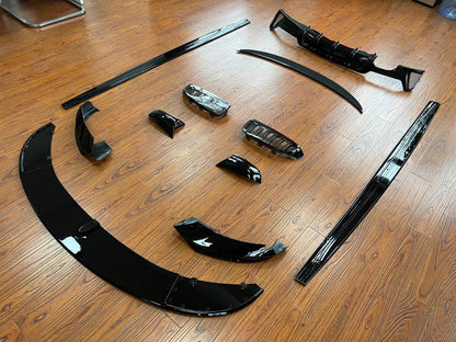 BMW 4 Series F32 Coupe 2012-2019 Gloss Black Front Bumper Lip/Splitter Spoiler + Side Skirt/Sill Extensions | Valance Chin Lip, Rocker Lips, Aero Body/Ground Effects Kit | ABS Plastic | UK Made | Fits 430i 430d 435i 435d 440i