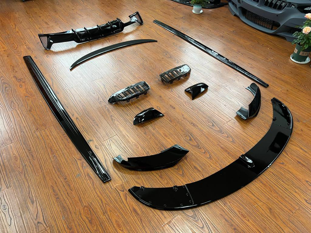 BMW 4 Series F32 Coupe 2012-2019 Gloss Black Front Bumper Lip/Splitter Spoiler + Side Skirt/Sill Extensions | Valance Chin Lip, Rocker Lips, Aero Body/Ground Effects Kit | ABS Plastic | UK Made | Fits 430i 430d 435i 435d 440i