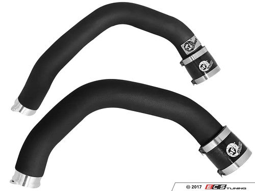aFe Power BladeRunner 2.25in Hot-Side Charge/Boost Pipes Kit - BMW M3 M4 F80 F82 F83 (S55 F8X) Turbo Outlet Intercooler Pipe Upgrade, Aluminium Wrinkle Black, Direct Bolt-On, 1/8 NPT Meth Bung