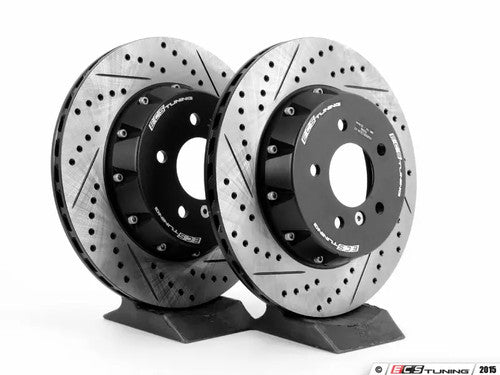 ECS Tuning 2-Piece Lightweight Rear Brake Rotors (Pair) 336x22mm - Direct Bolt-On, Cross-Drilled & Slotted, Semi-Floating - Fits BMW E9x (E90/E92/E93 335i 335d 330i) and E84 X1 xDrive35i