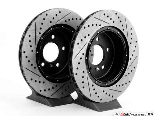 ECS Tuning 2-Piece Lightweight Rear Brake Rotors (Pair) 336x22mm - Direct Bolt-On, Cross-Drilled & Slotted, Semi-Floating - Fits BMW E9x (E90/E92/E93 335i 335d 330i) and E84 X1 xDrive35i