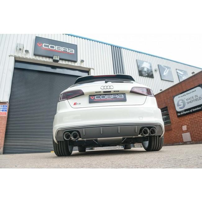 Audi S3 8V Sportback 5 Door 2.0 TFSI quattro (2013-2018) Non-Valved Cat-Back/Catback Exhaust System, 3in/76mm Stainless, Quad Tips, Resonated or Non-Resonated, Valve Delete, UK Made - Fits Pre-GPF/OPF