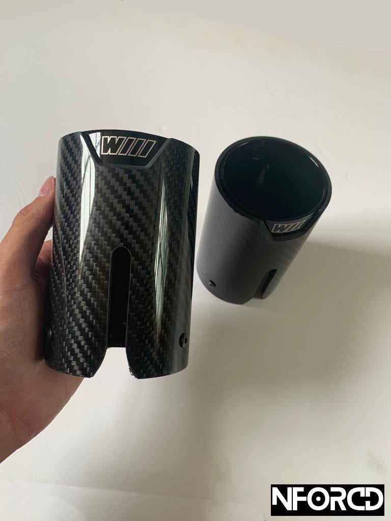 BMW F-Series Dual Outlet Exhaust Tips – Pair of Tailpipe Trims/Tip Finishers, M Performance Style, Black or Carbon Fibre – Twin Exit Muffler Tips/Tail Pipe Covers for 1 2 3 4 Series 2011–2019 (F20 F21 F22 F23 F30 F31 F32 F33 F34 F35 F36)