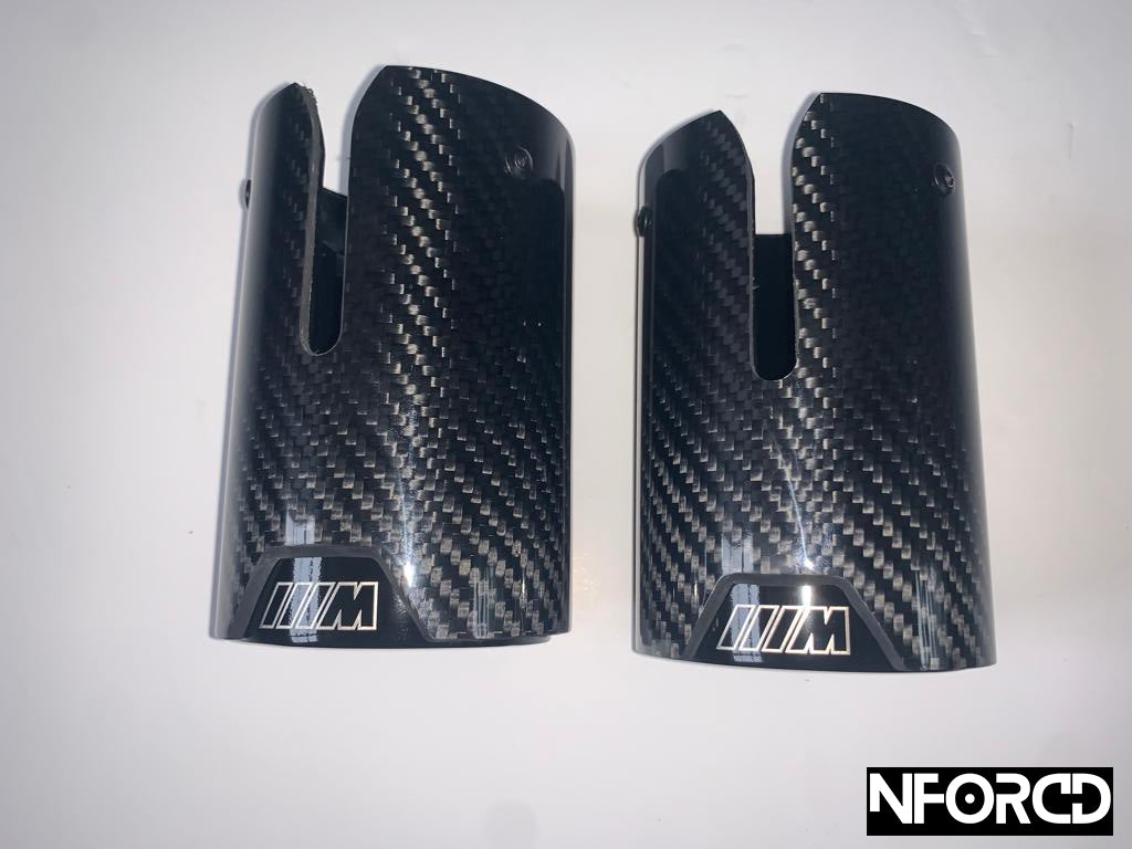 BMW F-Series Dual Outlet Exhaust Tips – Pair of Tailpipe Trims/Tip Finishers, M Performance Style, Black or Carbon Fibre – Twin Exit Muffler Tips/Tail Pipe Covers for 1 2 3 4 Series 2011–2019 (F20 F21 F22 F23 F30 F31 F32 F33 F34 F35 F36)