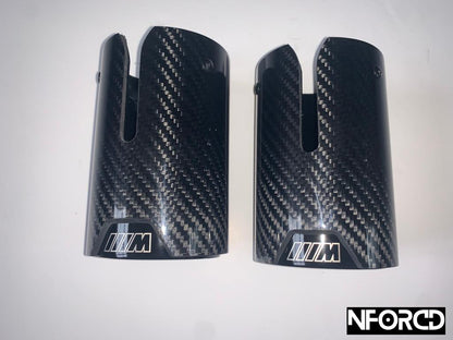 BMW F-Series Dual Outlet Exhaust Tips – Pair of Tailpipe Trims/Tip Finishers, M Performance Style, Black or Carbon Fibre – Twin Exit Muffler Tips/Tail Pipe Covers for 1 2 3 4 Series 2011–2019 (F20 F21 F22 F23 F30 F31 F32 F33 F34 F35 F36)