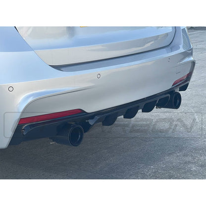BMW 3 Series F30/F31 Rear Diffuser Gloss Black Twin Exit Dual Exhaust/Outlet Valance/Rear Bumper Insert - M Performance/M Sport Style - Fits 2013-2019 Saloon & Touring - BLAK by CT Carbon