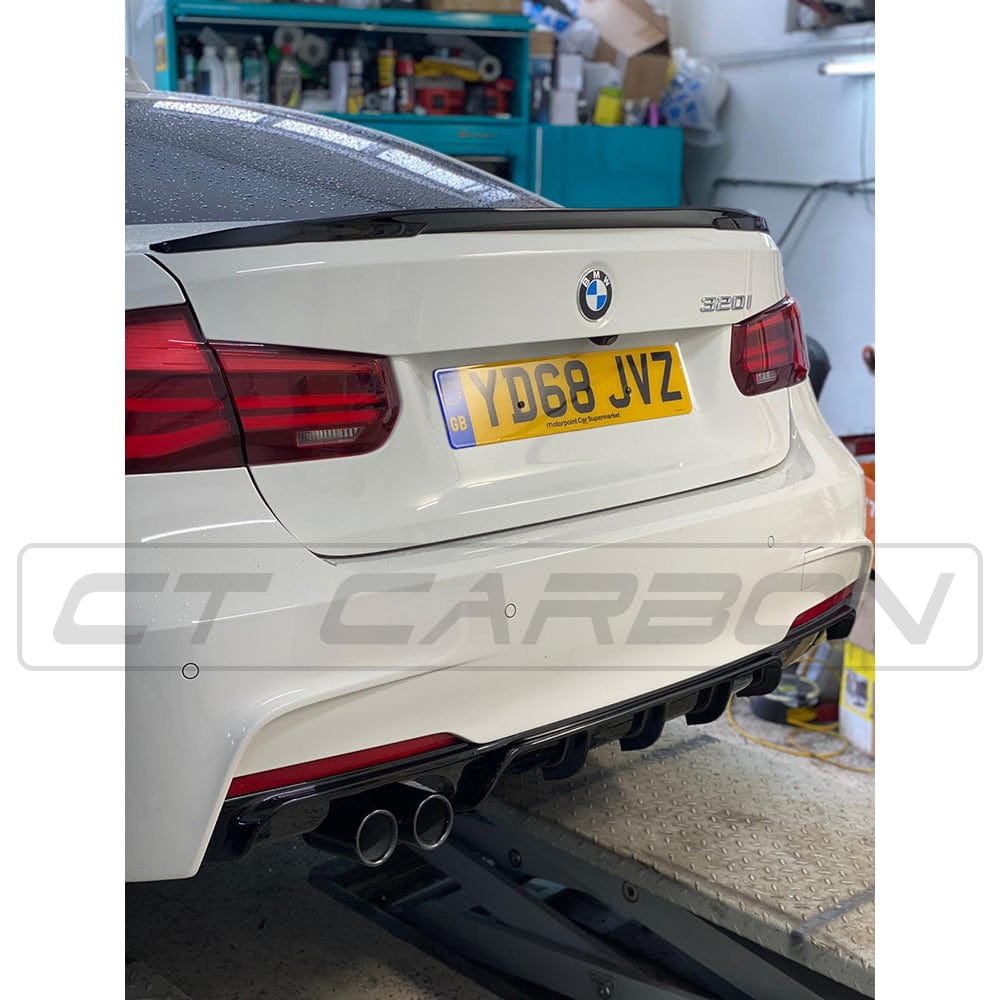 BMW 3 Series F30 F31 Rear Diffuser Gloss/Piano Black Left Single Exit | M Performance Style Rear Bumper Valance Splitter Insert | F30 Saloon F31 Touring 2013–2019 | BLAK by CT Carbon | Left-Side Exhaust Surround Lower Bumper Trim