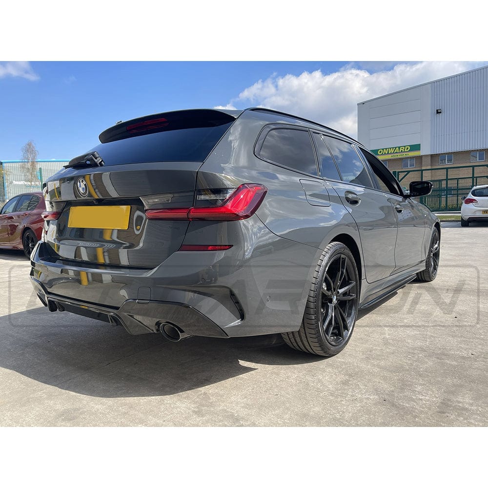 BMW 3 Series G20/G21 Rear Bumper Diffuser Gloss Piano Black – M Performance Style Rear Valance/Skirt/Apron – Round Exhaust Tailpipe Insert – Saloon/Sedan & Touring/Estate 2019-2022 – CT Carbon BLAK