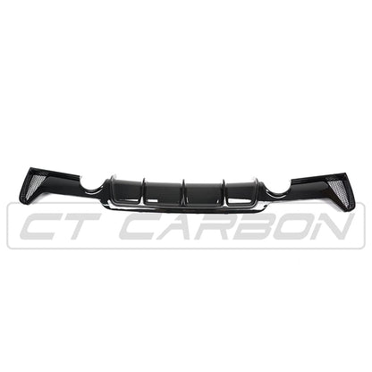BMW 4 Series F32 F33 F36 Rear Diffuser / Valance / Bumper Insert, Twin Outlet Dual Exit Exhaust Surround, Gloss Piano Black, 2013–2020 Gran Coupe/Coupe/Convertible, OEM+ Shadowline/M Sport Style Rear Splitter – BLAK by CT Carbon