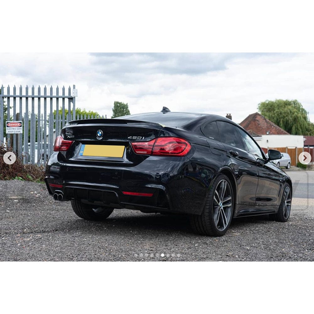 BMW 4 Series F32 F33 F36 Rear Diffuser Gloss Piano Black Dual Left Exit Exhaust Valance 2013-2020 - Rear Bumper Lower Trim Splitter for Left-Side Twin Tip - Coupe Convertible Gran Coupe - CT Carbon BLAK 420i 428i 430i 435i 440i