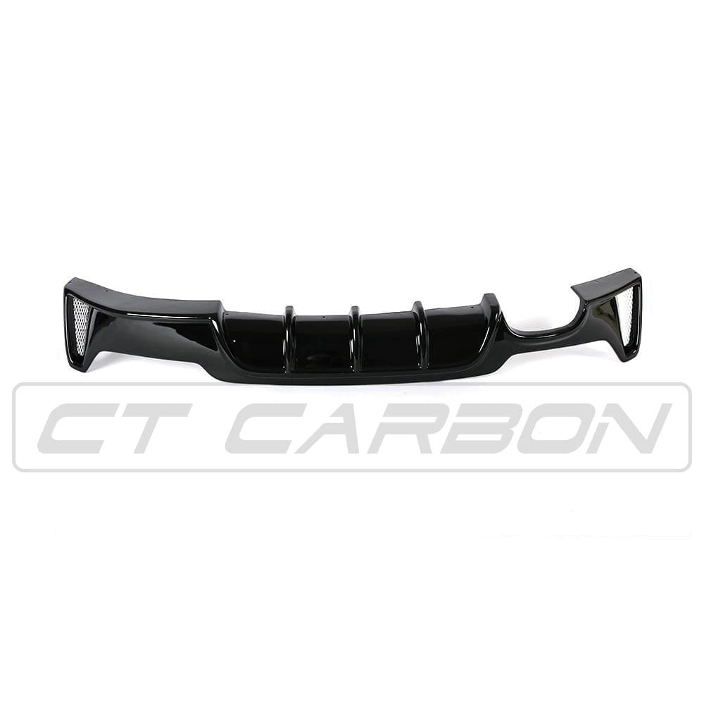 BMW 4 Series F32 F33 F36 Rear Diffuser Gloss Piano Black Dual Left Exit Exhaust Valance 2013-2020 - Rear Bumper Lower Trim Splitter for Left-Side Twin Tip - Coupe Convertible Gran Coupe - CT Carbon BLAK 420i 428i 430i 435i 440i