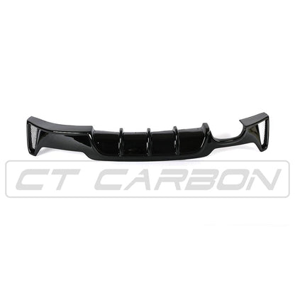 BMW 4 Series F32 F33 F36 Rear Diffuser Gloss Piano Black Dual Left Exit Exhaust Valance 2013-2020 - Rear Bumper Lower Trim Splitter for Left-Side Twin Tip - Coupe Convertible Gran Coupe - CT Carbon BLAK 420i 428i 430i 435i 440i