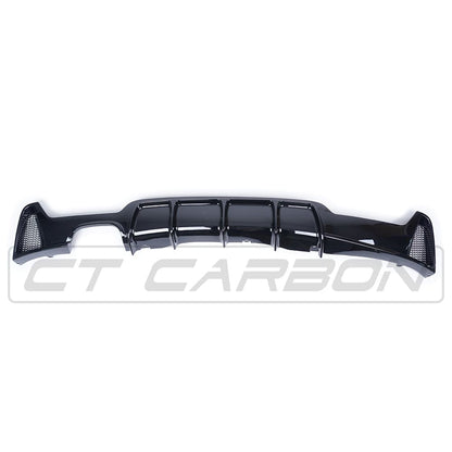 BMW 4 Series F32 F33 F36 Rear Diffuser Gloss Piano Black Dual Left Exit Exhaust Valance 2013-2020 - Rear Bumper Lower Trim Splitter for Left-Side Twin Tip - Coupe Convertible Gran Coupe - CT Carbon BLAK 420i 428i 430i 435i 440i