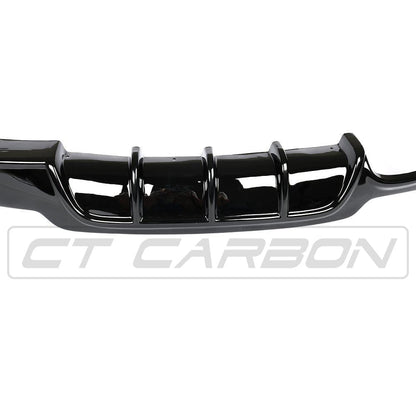 BMW 4 Series F32 F33 F36 Rear Diffuser Gloss Piano Black Dual Left Exit Exhaust Valance 2013-2020 - Rear Bumper Lower Trim Splitter for Left-Side Twin Tip - Coupe Convertible Gran Coupe - CT Carbon BLAK 420i 428i 430i 435i 440i