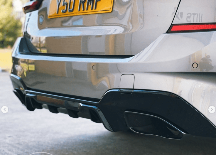 BMW 3 Series G20/G21 Rear Diffuser Gloss Piano Black - M Performance Style Valance for Square Exhaust Tips - Fits 2019-2022 Pre-LCI Saloon & Touring (M340i/M340d) Rear Bumper Insert / Rear Splitter / Rear Apron / Rear Skirt