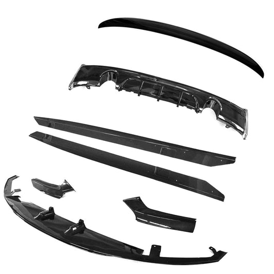 BMW 2 Series F22 Coupe Body Kit Gloss Black – M Performance Style Aero Pack (Twin/Double Exit, Dual Outlet) Front Splitter, Side Skirts & Rear Diffuser – Fits 2014-2020 218i 220i 220d 228i 225d M235i M240i – Piano Black Black Pack – BLAK by CT