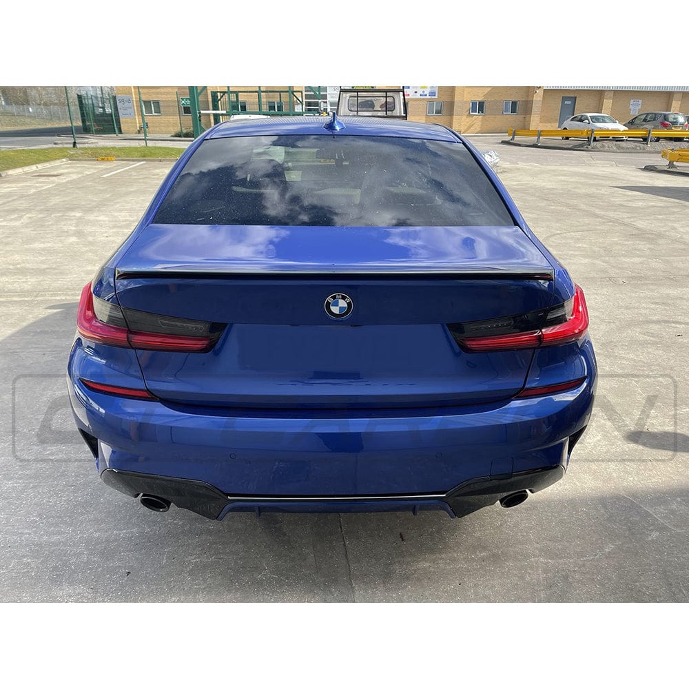 BMW 3 Series G20 M Sport 2018+ Gloss Piano Black Full Body Kit - M Performance Style Aero Pack | Front Splitter, Side Skirts, Rear Diffuser, Boot Spoiler | Round Exhaust/Circular Tips | Saloon/Sedan | BLAK by CT Carbon