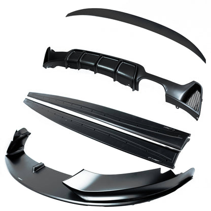 BMW 4 Series F32 2013-2020 Coupe M Sport Matte Black Full Body Kit MP / M Performance Style Aero Lip Kit - Front Splitter, Side Skirts, Rear Diffuser (Twin Left Exhaust) - CT Carbon BLAK