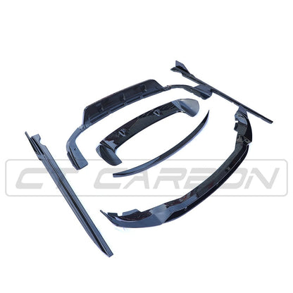 BMW X5 G05 2018-2024 Full Black ABS Plastic Body Kit – Gloss/Piano Black Exterior: Front Splitter Lip, Twin Boot Spoiler, Rear Diffuser Valance, Side Skirt Extensions | Aero Styling Pack | Shadowline Black Pack by CT Carbon