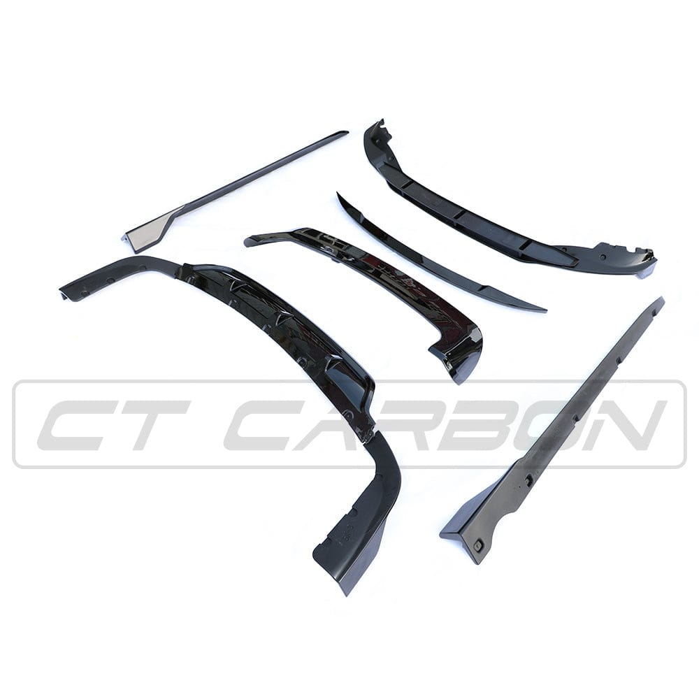 BMW X5 G05 2018-2024 Full Black ABS Plastic Body Kit – Gloss/Piano Black Exterior: Front Splitter Lip, Twin Boot Spoiler, Rear Diffuser Valance, Side Skirt Extensions | Aero Styling Pack | Shadowline Black Pack by CT Carbon