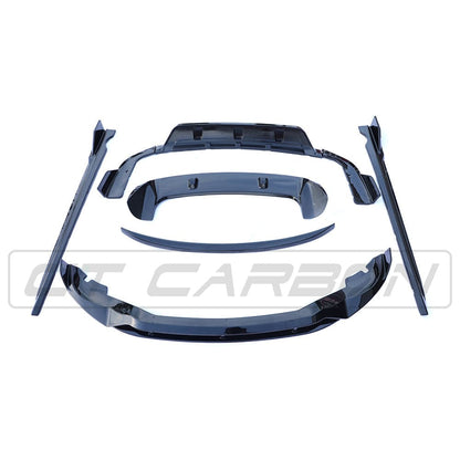 BMW X5 G05 2018-2024 Full Black ABS Plastic Body Kit – Gloss/Piano Black Exterior: Front Splitter Lip, Twin Boot Spoiler, Rear Diffuser Valance, Side Skirt Extensions | Aero Styling Pack | Shadowline Black Pack by CT Carbon