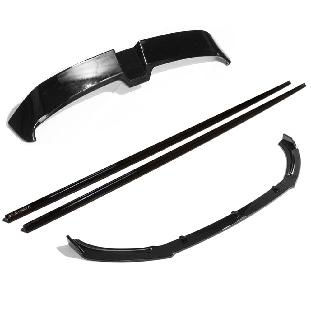 VW Volkswagen Polo Mk6 AW 2017-2020 Gloss/Piano Black Body Kit - Front Lip Splitter, Side Skirt Extensions, Rear Roof Spoiler/Wing - Exterior Styling Aero Pack Bundle, Blackout OEM+ ABS - BLAK by CT