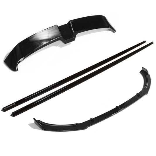 VW Volkswagen Polo Mk6 AW 2017-2020 Gloss/Piano Black Body Kit - Front Lip Splitter, Side Skirt Extensions, Rear Roof Spoiler/Wing - Exterior Styling Aero Pack Bundle, Blackout OEM+ ABS - BLAK by CT