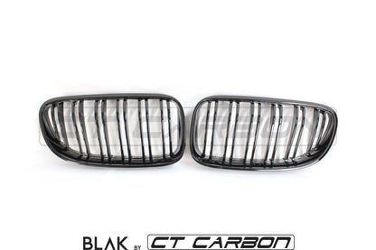 BMW 3 Series E92 & E93 LCI 2010-2013 Coupe/Convertible Twin/Double Slat Black Kidney Grilles – Front Radiator Grill Upgrade, ABS Replacement, Shadowline De-Chrome – BLAK by CT Carbon (Not for M3)
