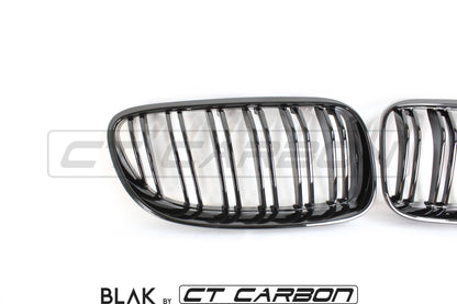 BMW 3 Series E92 E93 LCI Black Kidney Grilles – Twin/Double Slat (Double Bar) Front Grille/Grill Replacement, Shadowline Style, Coupe & Convertible Non‑M3 – BLAK by CT Carbon