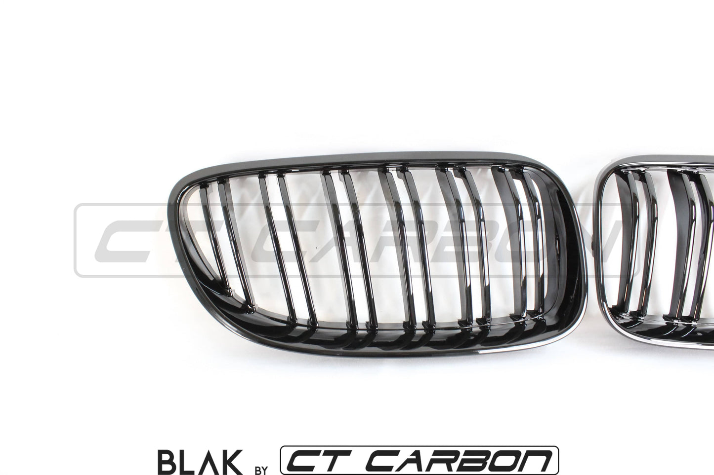 BMW 3 Series E92 & E93 LCI 2010-2013 Coupe/Convertible Twin/Double Slat Black Kidney Grilles – Front Radiator Grill Upgrade, ABS Replacement, Shadowline De-Chrome – BLAK by CT Carbon (Not for M3)