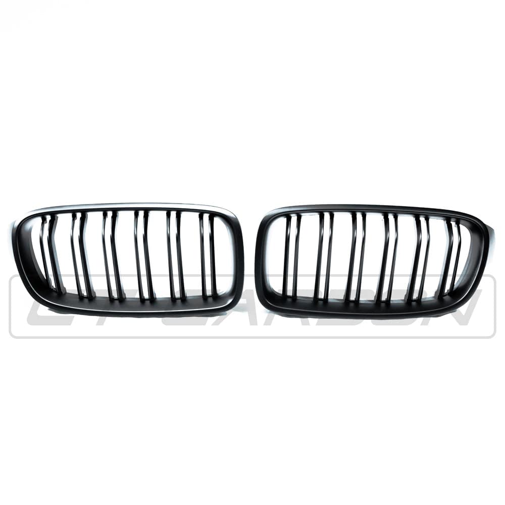 BMW 3 Series F30 F31 2012-2018 Matte/Matt Black Double Slat Kidney Grilles/Grills – M4 Style Twin Bar Front Grill Set, Shadowline De-Chrome Upgrade, M Sport Look, For F30 Saloon & F31 Touring, CT Carbon CT BLAK