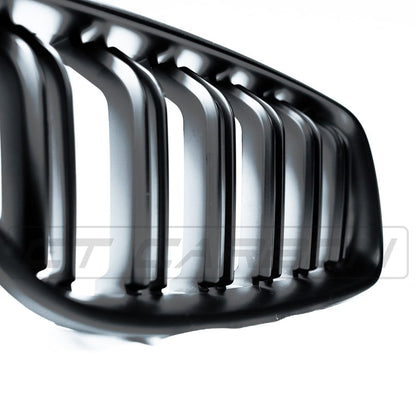 BMW 3 Series F30/F31 2012-2018 Black Kidney Grilles – M-Style Double/Twin Slat Shadowline Front Grill Upgrade Replacement | Satin/Matte CT Carbon CT BLAK | Saloon & Touring | M Performance Style Kidney Grill Set