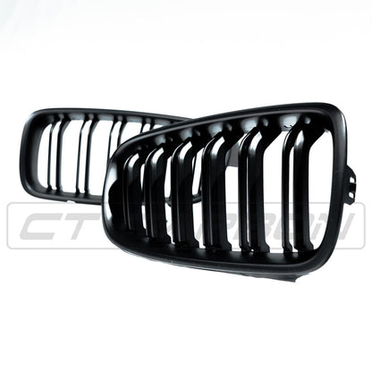 BMW 3 Series F30 F31 2012-2018 Matte/Matt Black Double Slat Kidney Grilles/Grills – M4 Style Twin Bar Front Grill Set, Shadowline De-Chrome Upgrade, M Sport Look, For F30 Saloon & F31 Touring, CT Carbon CT BLAK