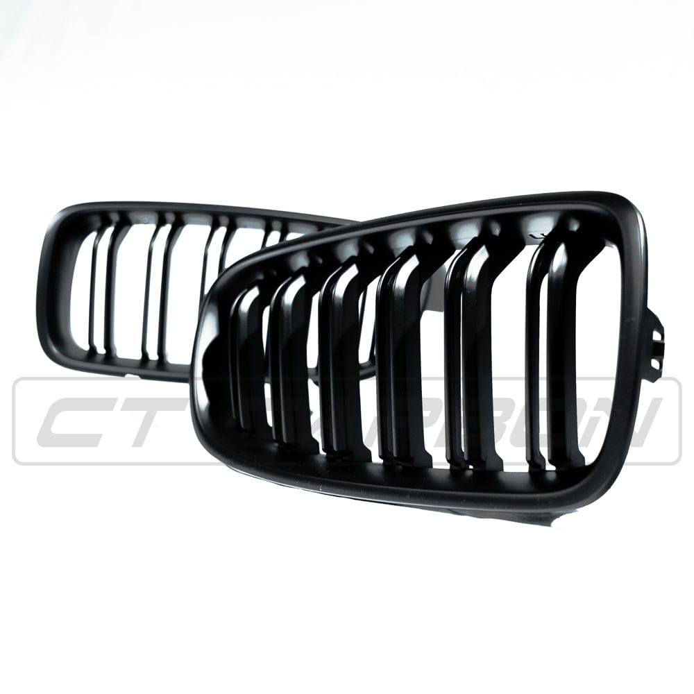 BMW 3 Series F30/F31 Kidney Grilles/Grills 2012-2018 - Matte/Satin Black Twin/Double Slat M Performance Style Shadowline Front Grille Set | De-Chrome Blackout Replacement (Saloon & Touring) CT Carbon CT BLAK