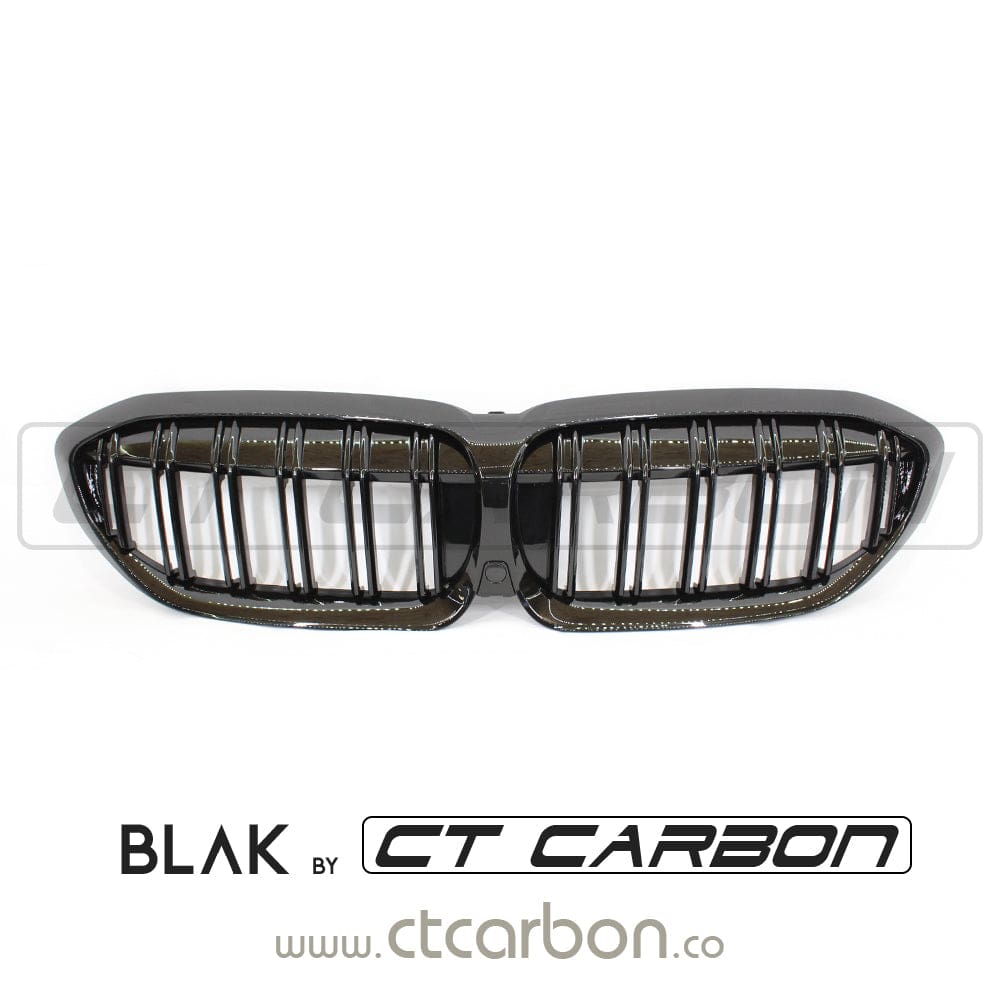BMW 3 Series G20/G21 Kidney Grille/Grill Black Shadowline Style Front Radiator Grilles, Pre-LCI 2018-2022, OEM-Style ABS Direct Replacement, Dechrome Sport Upgrade, M Sport Look for Saloon & Touring - BLAK by CT Carbon