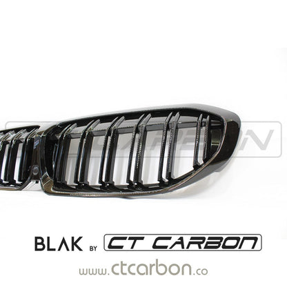 BMW 3 Series G20/G21 2018-2022 Pre-LCI Black Kidney Grilles - Shadowline Dechrome Performance Style Replacement Grill/Grille Set for Saloon & Touring - Blackout Front Radiator Grille Pair - BLAK by CT Carbon