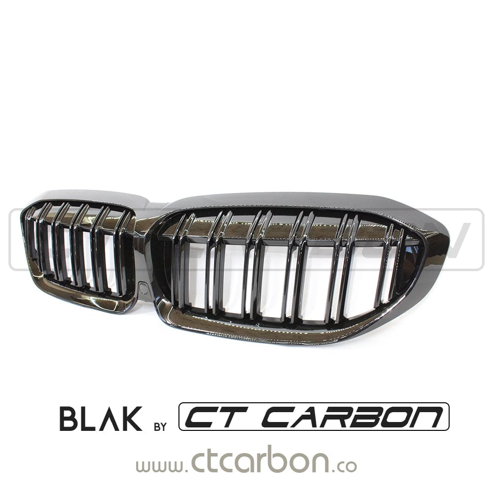 BMW 3 Series G20/G21 Kidney Grille/Grill Black Shadowline Style Front Radiator Grilles, Pre-LCI 2018-2022, OEM-Style ABS Direct Replacement, Dechrome Sport Upgrade, M Sport Look for Saloon & Touring - BLAK by CT Carbon