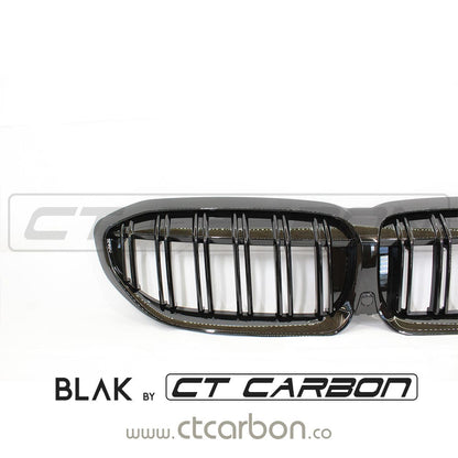 BMW 3 Series G20/G21 Front Kidney Grille/Grill Set Black - BLAK by CT Carbon - Shadowline De-Chrome ABS Replacement for 2018-2022 Saloon/Touring (M Sport & SE) Front Bumper/Radiator Grilles