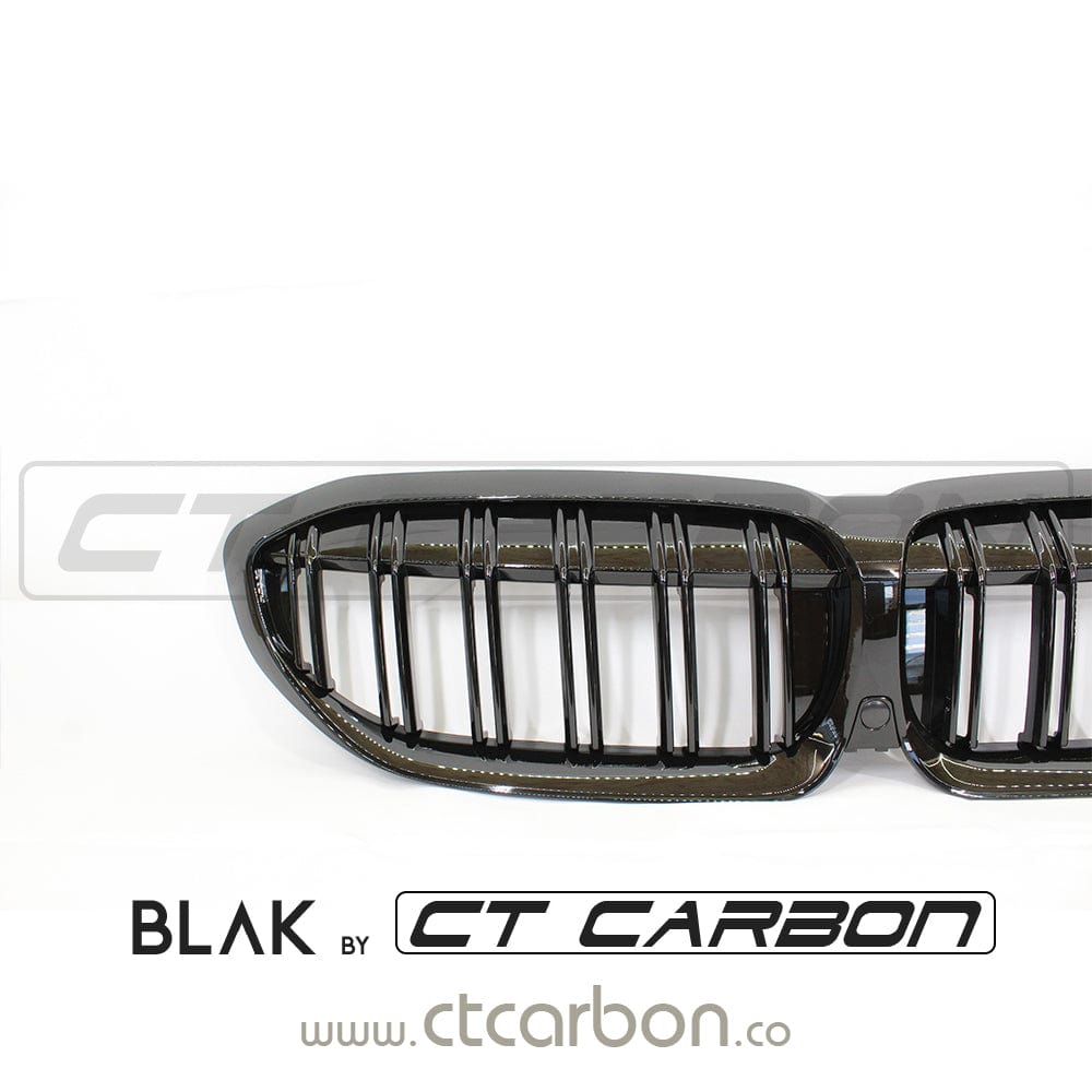 BMW 3 Series G20 G21 (2018-2022) Blackout Kidney Grille/Grill Set – Shadowline Dechrome Front Radiator Grille Replacement, ABS Pair – Saloon & Touring (Estate) – M Sport & SE – BLAK by CT Carbon