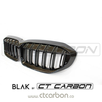 BMW 3 Series G20 G21 (2018-2022) Blackout Kidney Grille/Grill Set – Shadowline Dechrome Front Radiator Grille Replacement, ABS Pair – Saloon & Touring (Estate) – M Sport & SE – BLAK by CT Carbon