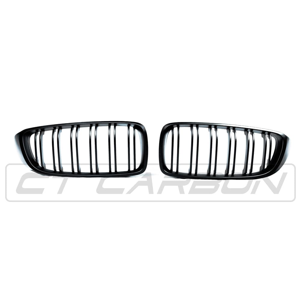 BMW 4 Series F32 F33 F36 & M3 F80 & M4 F82 F83 Matte/Matt Black Double Slat Kidney Grilles (Front Grills) - Shadowline/Stealth Blackout OE-Style Dechrome Double Bar Radiator Grille Upgrade 2013-2020 | Front Bumper Kidney Replacement Set Black Pack Style