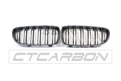 BMW 3 Series E90/E91 LCI Facelift 2008–2011 M Style Twin/Double Slat Black Front Kidney Grille/Grill Set (Shadowline Dechrome) – Radiator Grilles Pair for Saloon/Sedan & Touring/Estate – BLAK by CT Carbon