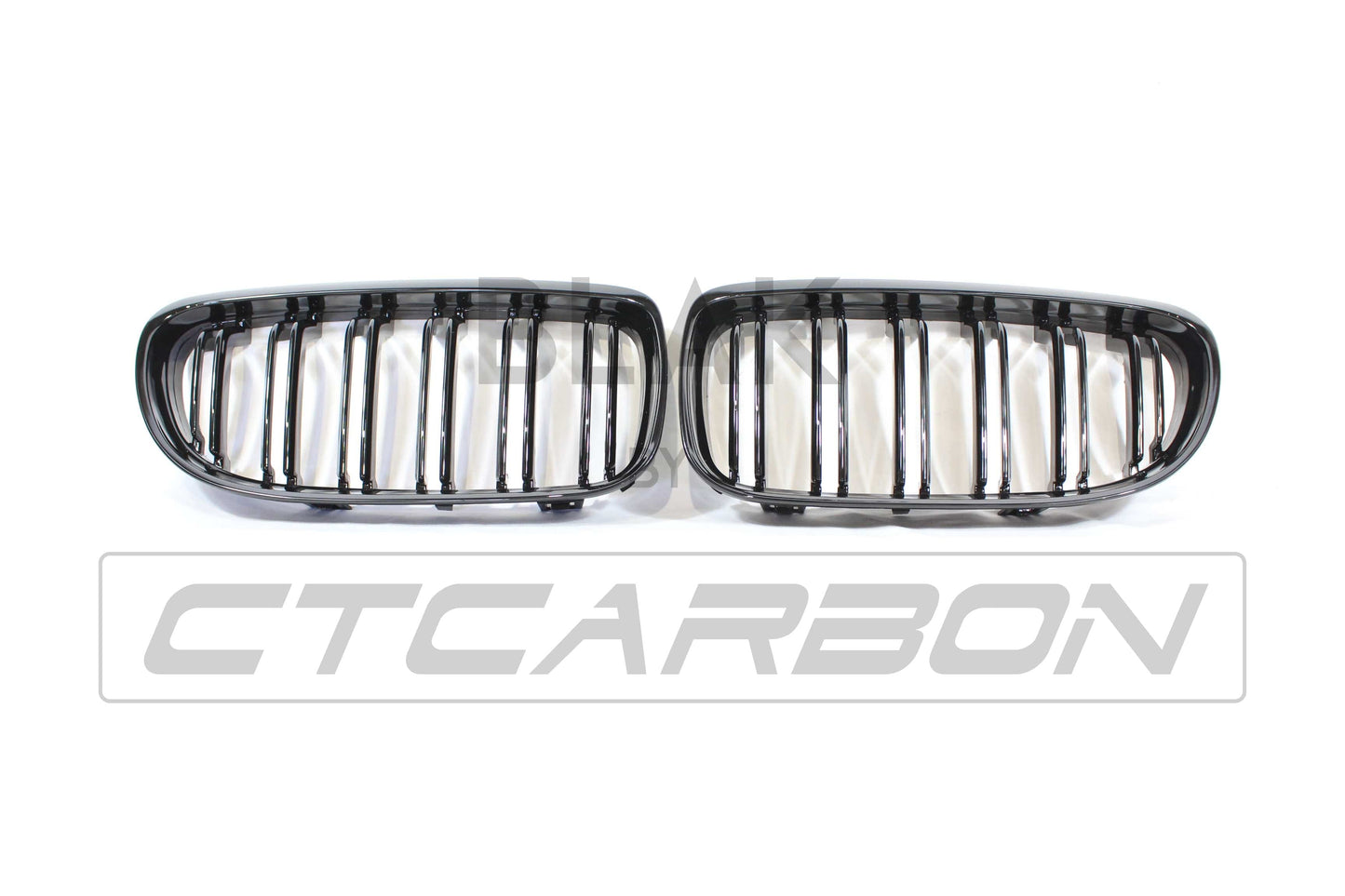 BMW 3 Series E90 E91 LCI 2008-2011 Black Kidney Grilles - Double Slat Twin Bar M Style Front Grill Set, Shadowline Blackout De-Chrome ABS - Saloon & Touring - BLAK by CT Carbon