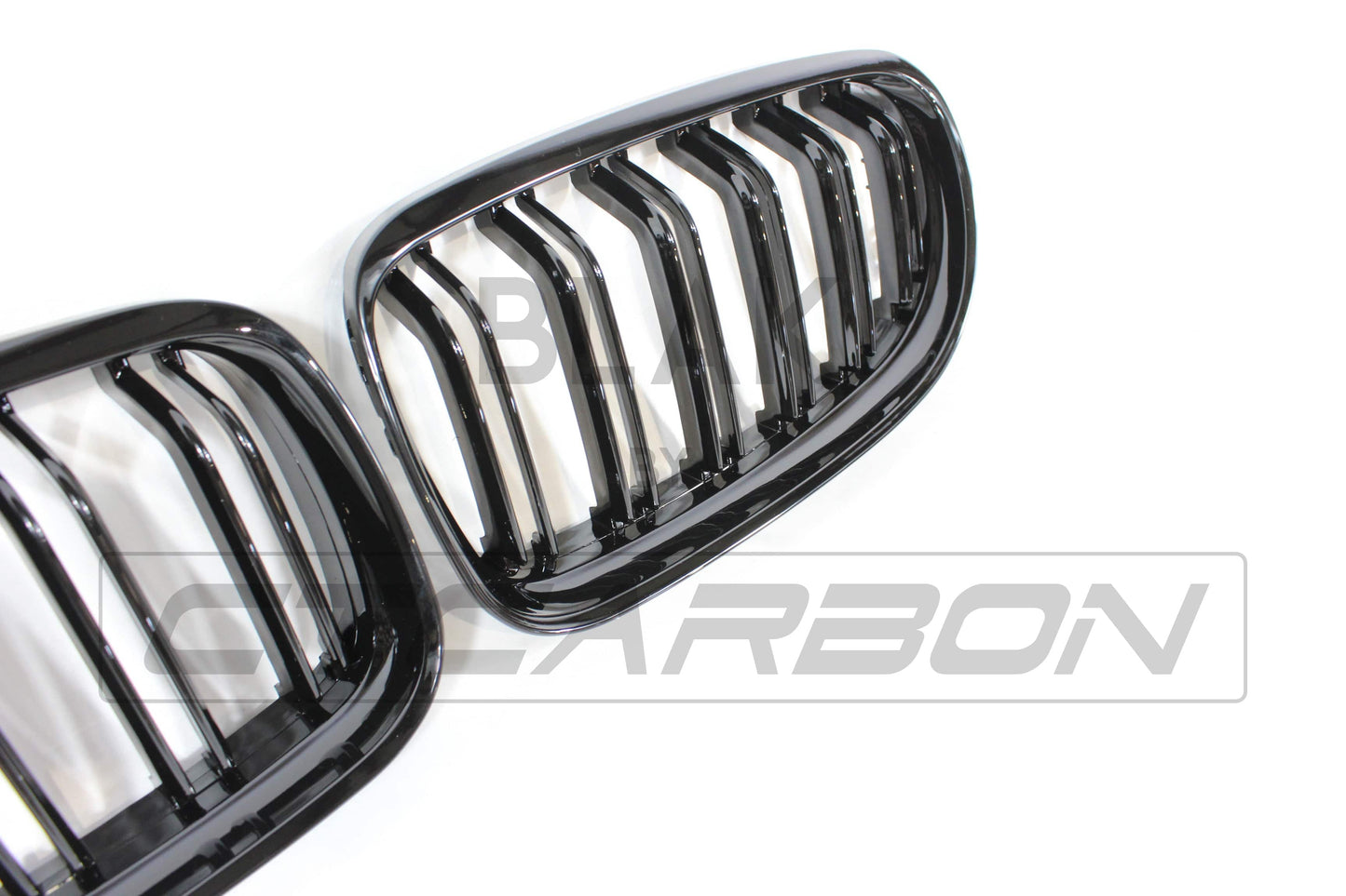 BMW 3 Series E90 E91 LCI 2008-2011 Black Kidney Grilles - Double Slat Twin Bar M Style Front Grill Set, Shadowline Blackout De-Chrome ABS - Saloon & Touring - BLAK by CT Carbon