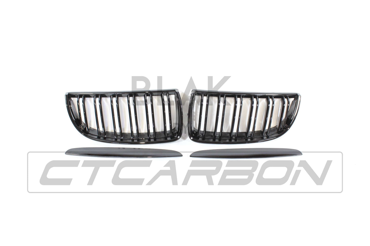 BMW 3 Series E90 E91 Pre-LCI Kidney Grilles (Double Slat) - Black M Style Front Grill Set, Pre-Facelift 2005-2008 Saloon/Sedan & Estate/Touring - Shadowline De-Chrome Replacement - BLAK by CT Carbon